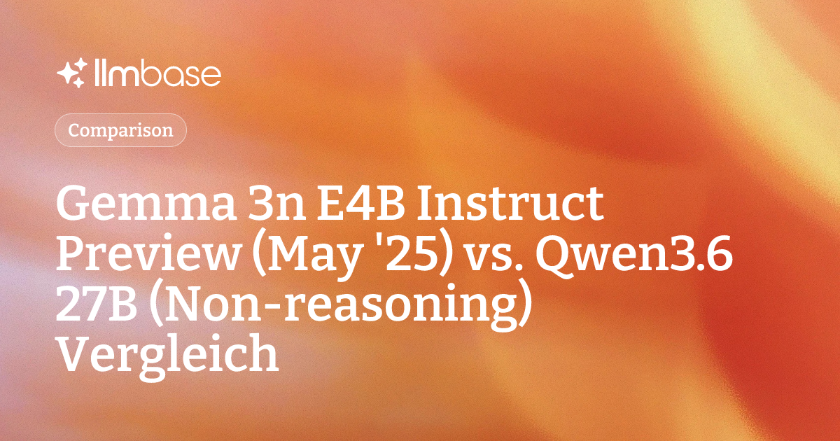 Gemma 3n E4B Instruct Preview (May '25) vs. Qwen3.6 27B (Non-reasoning ...