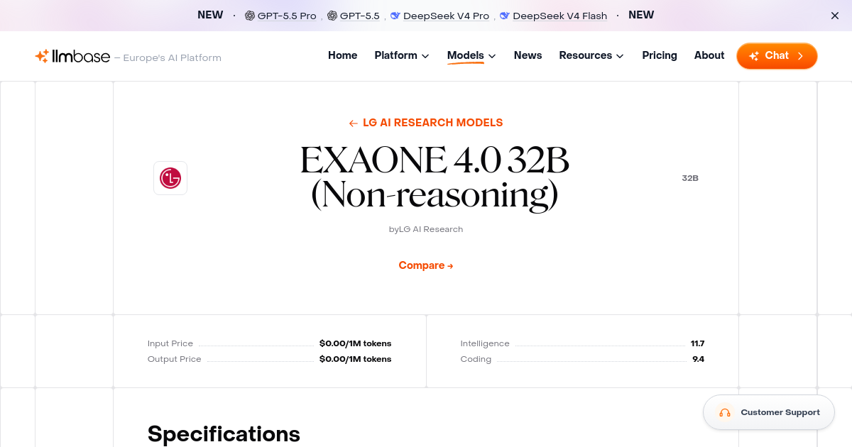 EXAONE 4.0 32B (Non-reasoning): Benchmarks, Pricing & Details
