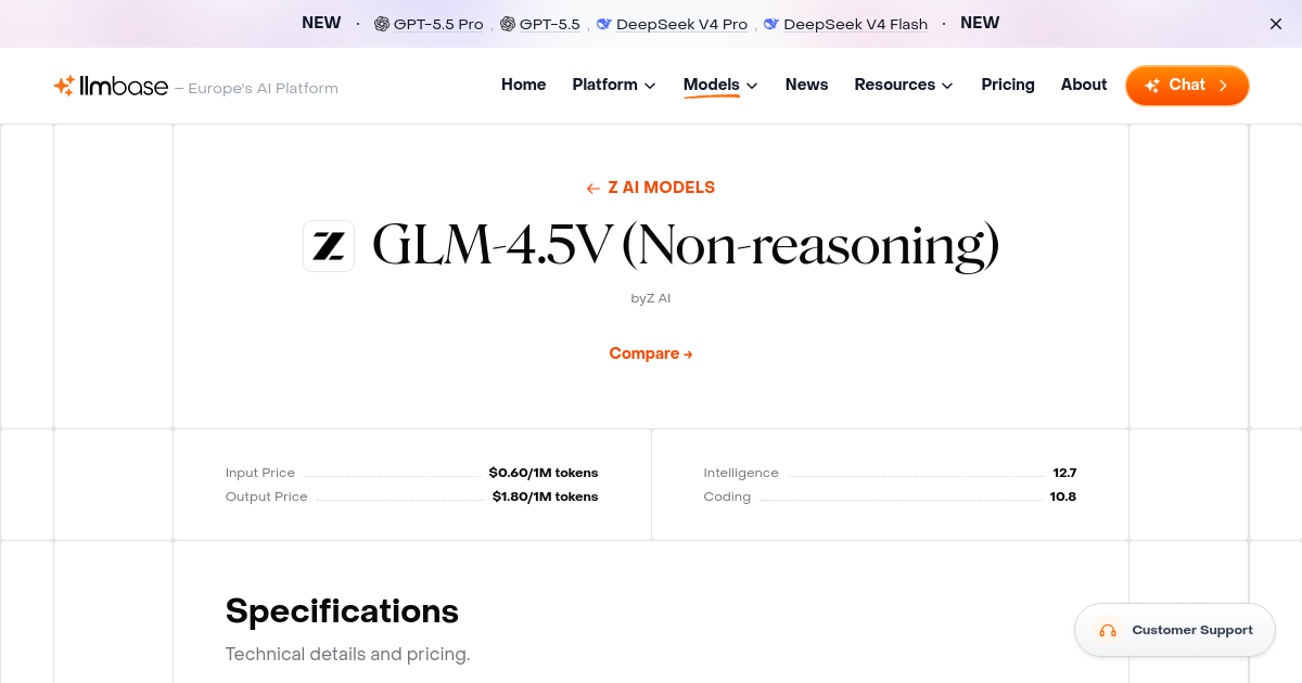 GLM-4.5V (Non-reasoning): Benchmarks, Pricing & Details