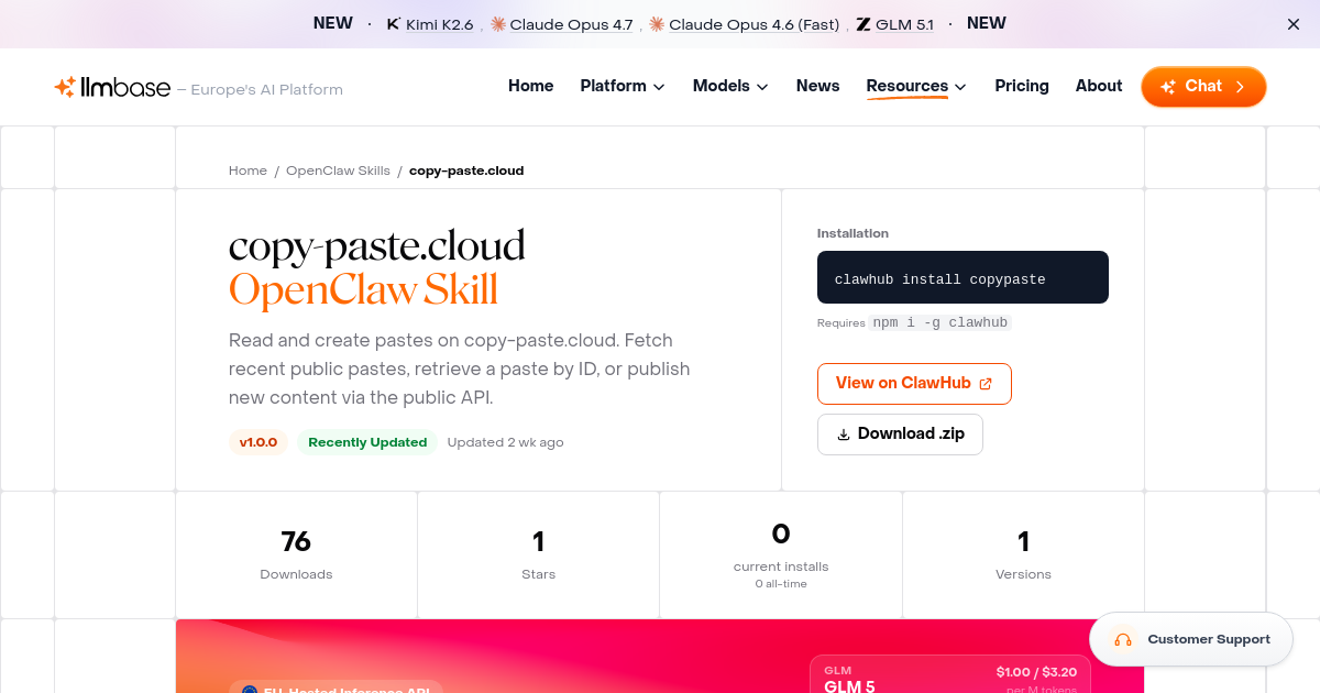 copy-paste.cloud - OpenClaw AI Agent Skill | LLMBase