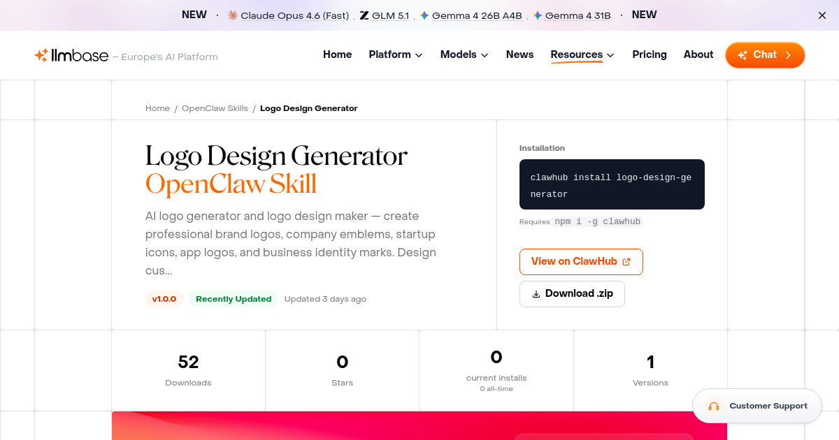 Logo Design Generator - OpenClaw AI Agent Skill | LLMBase