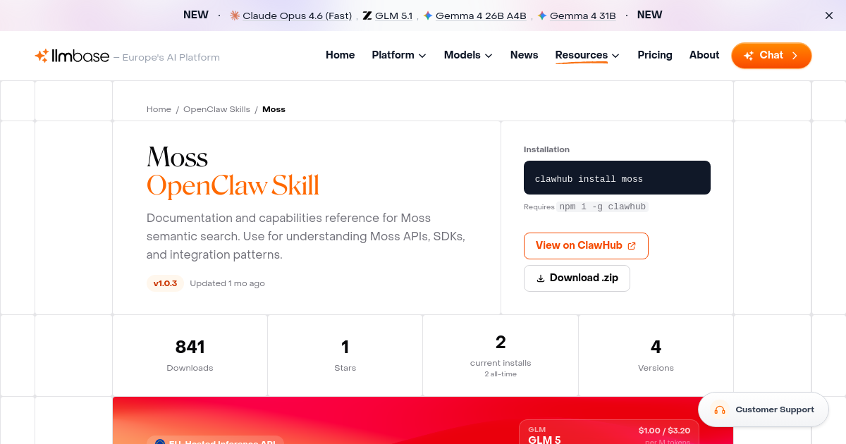 Moss - OpenClaw AI Agent Skill | LLMBase