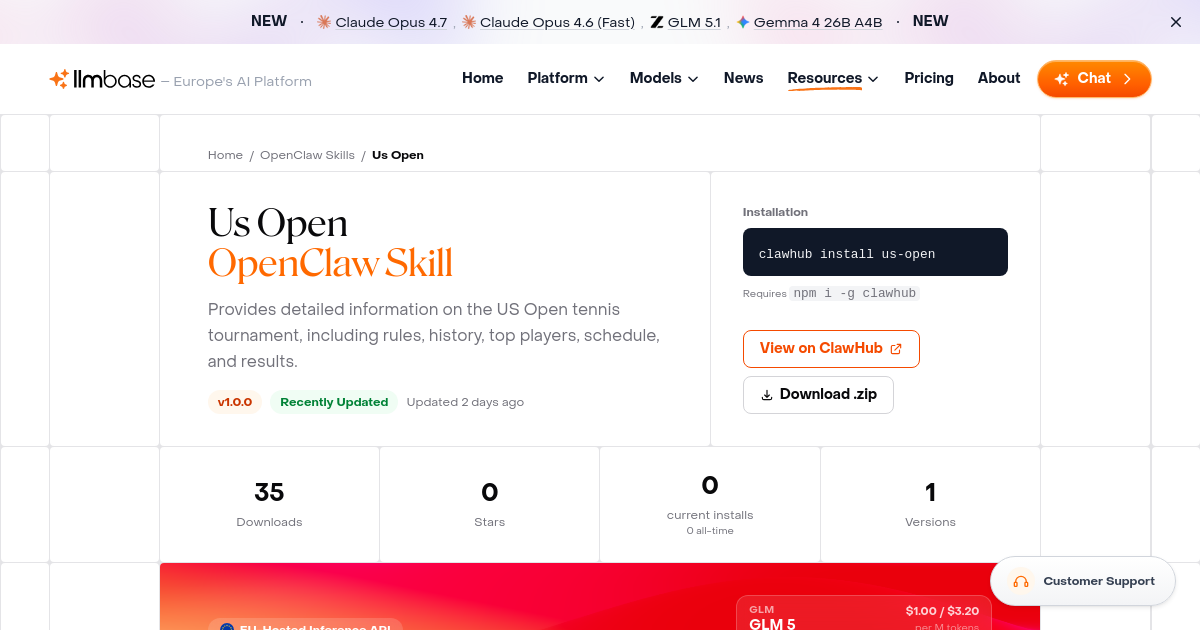 Us Open - OpenClaw AI Agent Skill | LLMBase